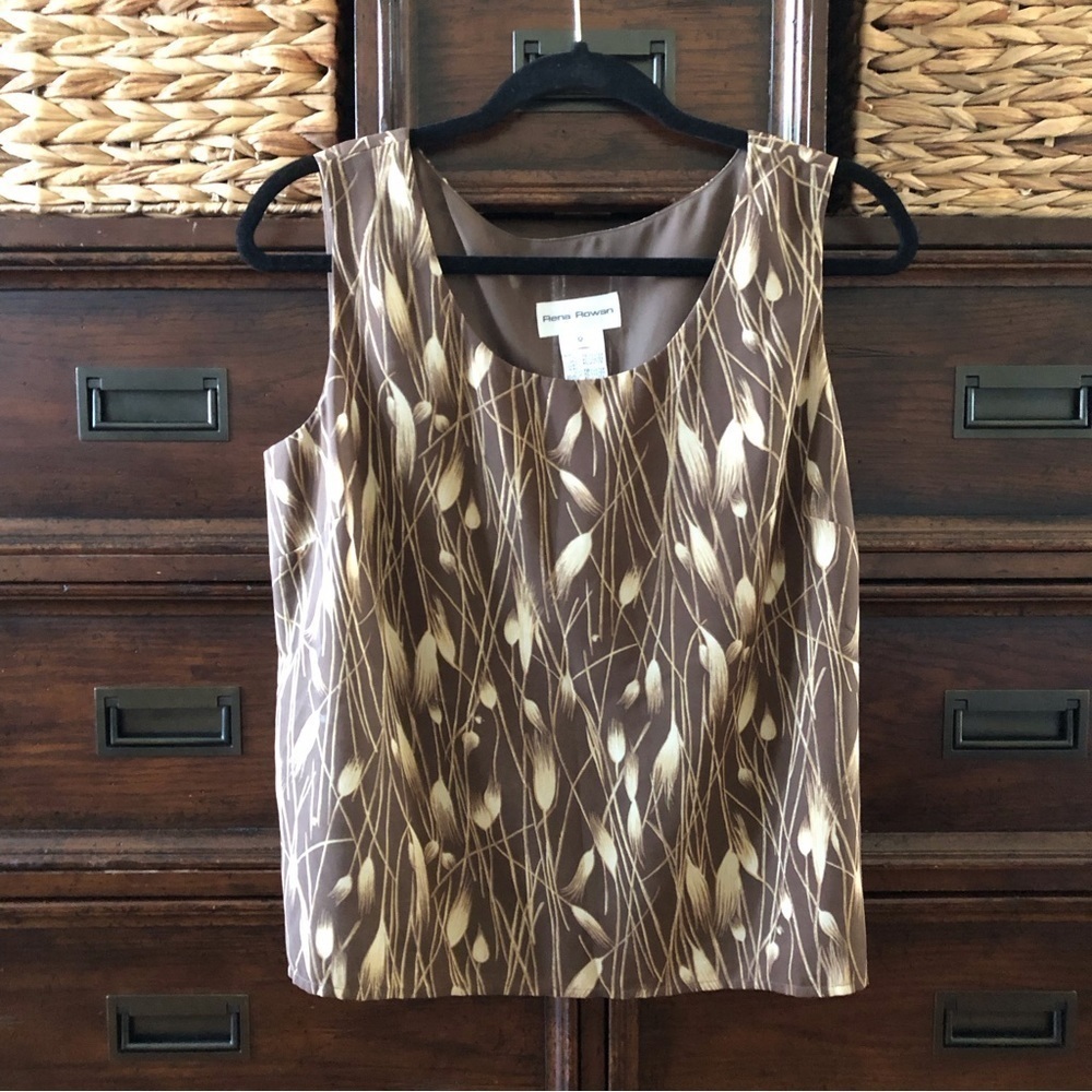 Vintage Rena Rowan brown wheat print blouse in size  12
